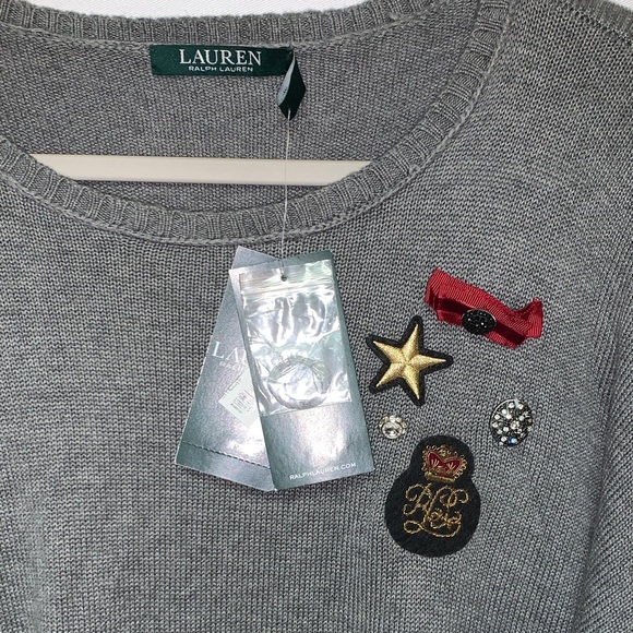 Ralph Lauren Gray Crewneck Sweater with Embellishments - Picture 5 of 9